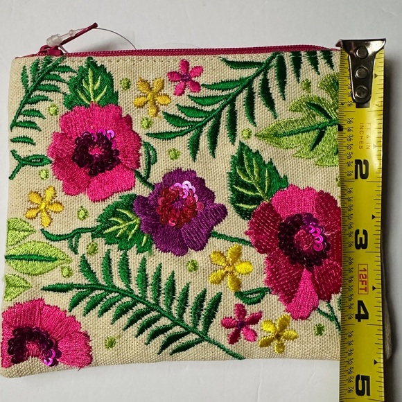 Izzy and Oliver Floral Embroidered Clutch - Pink and Green - Picture 4 of 4